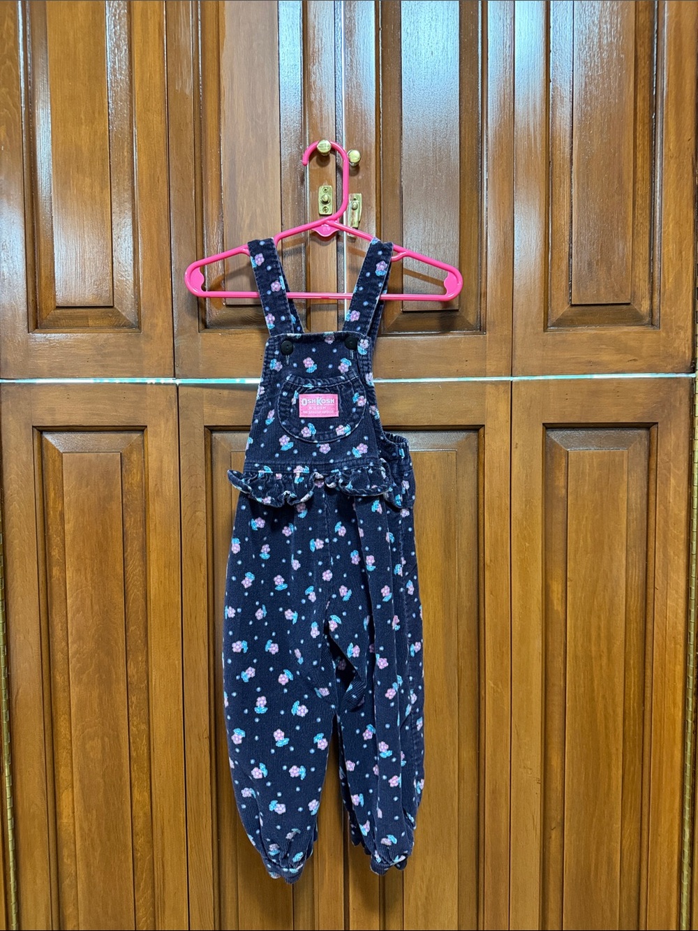 OshKosh B'gosh Navy Floral Ruffle Overalls with Pink Accents